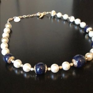 Vintage Pearls Strand Necklace Natural Stone Lapis